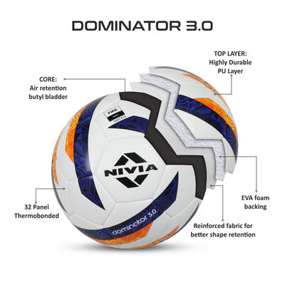 Nivia Dominator 3.0 Football - Size 5 -White/Blue/Orange