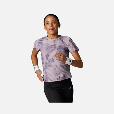 Adidas Ultimate Allover Print Women's Running T-shirt -Preloved Fig/Ash Purple S15-St