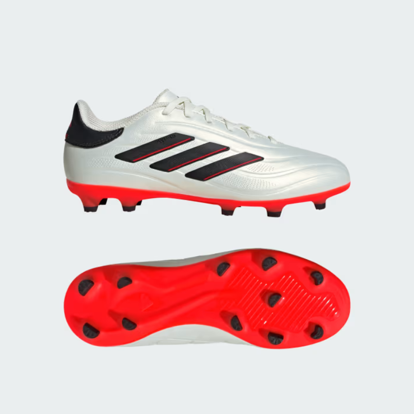 Adidas Copa Pure II League Firm Ground Soccer Kids Unisex Shoes (4-7Year) - Ivory/Core Black/Solar Red