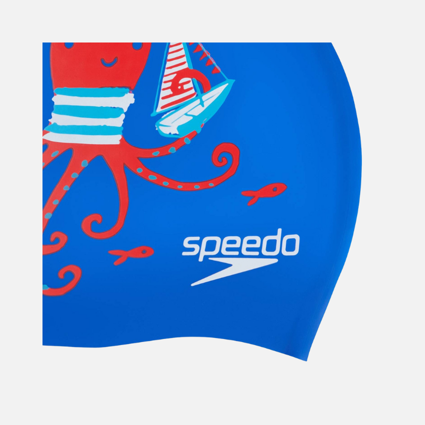 Speedo Silicone Junior Printed Cap -Blue/Red