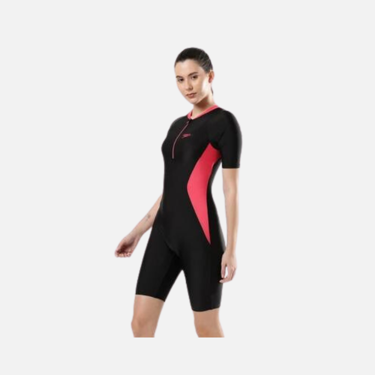 Speedo Essenial Panel Kneesuit Women's Swimsuit -BLACK/RASPBERRYFILL