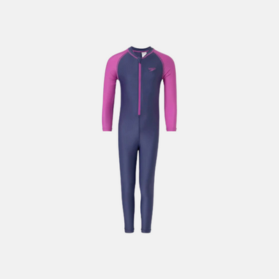 Speedo Girls Endura Brite Color Block All-in-One Full Body Suit – Hapuna Blue & Neon Violet