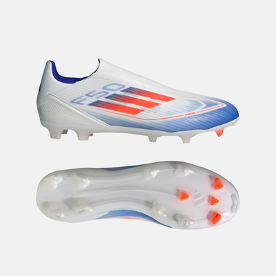 Adidas F50 League Laceless Firm Unisex Football Ground Shoes -Cloud White/Solar Red/Lucid Blue