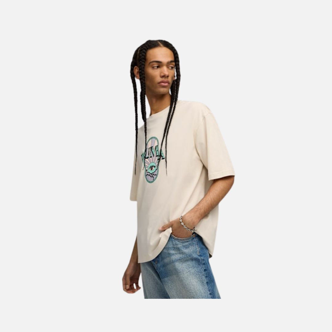 Puma Graphic Printed Men's Boxy Cotton T-shirt-Alpine Snow
