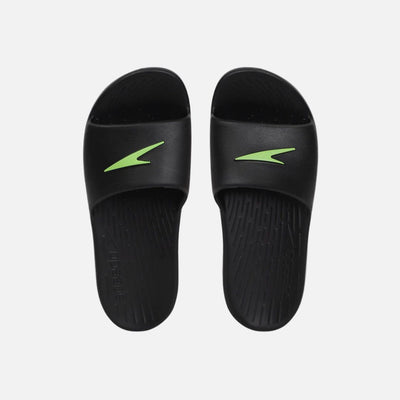 Speed Unisex Junior's Single Colour Slides For Boys and Girls - Black & Atomic Lime