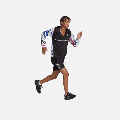 Adidas Own The Run Men's Running Jacket -Black/White/Lucid Fuchsia/Lucid Blue