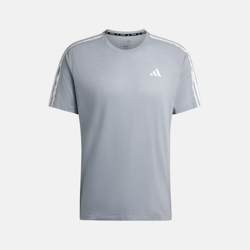 Adidas Own The Run 3 Stripes Men's Running T-shirt -Halo Silver/White