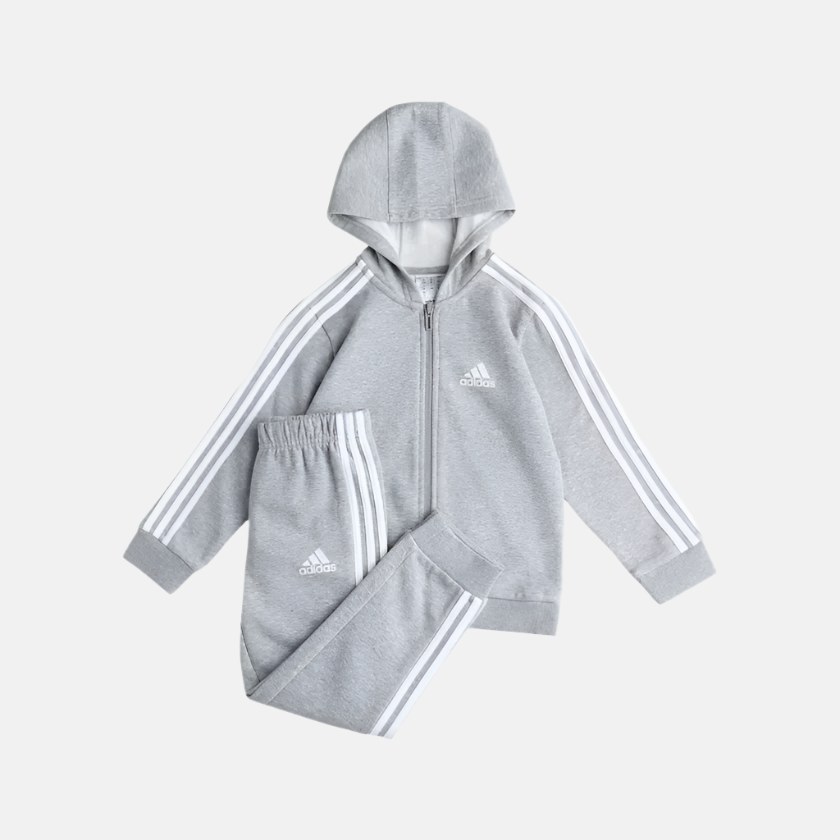 Adidas I 3 Stripes Hooden Full sleeve Kids Unisex Set (6-4Years) -Medium Grey Heather