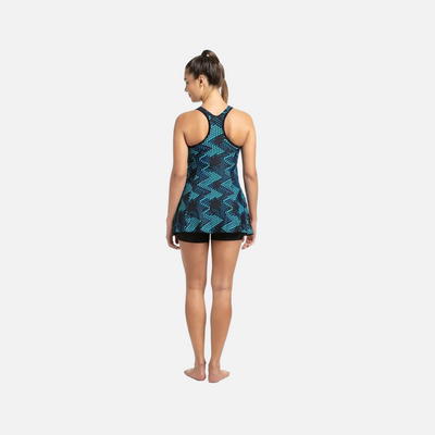 Speedo AOP Racerback Women's Contrast Boyleg Swimdress -Black/Chroma Blue/Aqua Splash