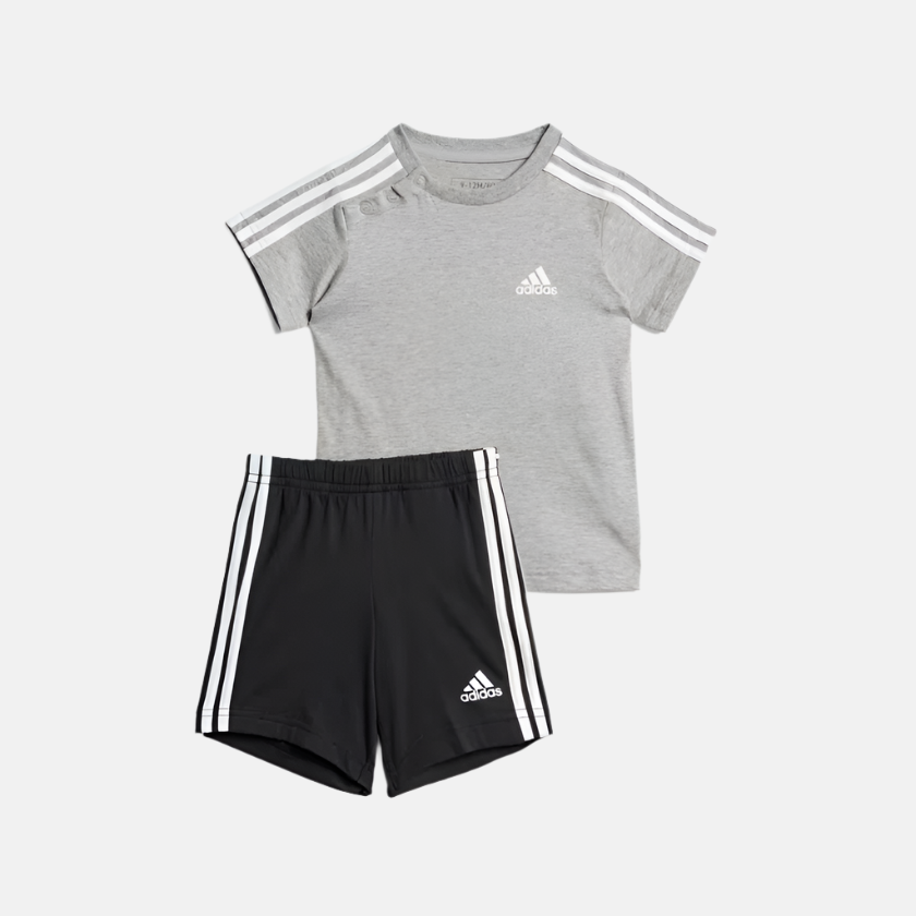 Adidas Essentials Sports Kids Unisex T-shirt and Shorts Set (6-4Year) -Medium Grey Heather/White