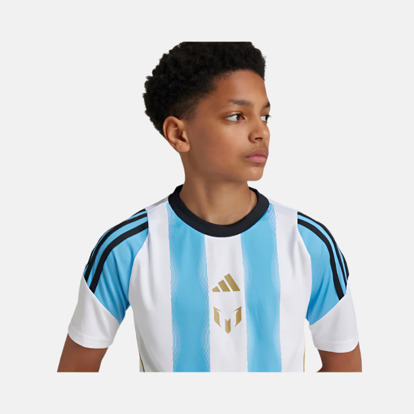 Adidas Messi Football Training Kids Unisex Jersey (5-16year)-White/Semi Blue Burst