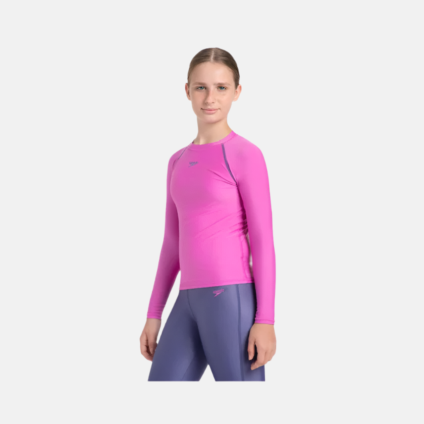 Speedo Endura Brite Long Sleeve Girl's Suntop -Neon Violet/Hapuna Blue