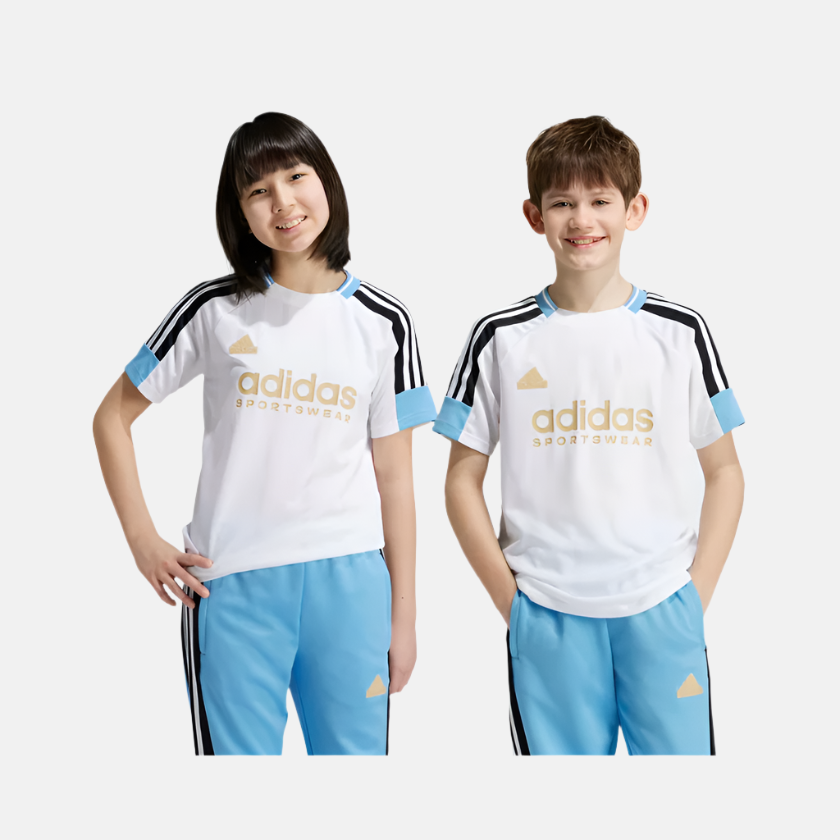 Adidas Tiro Nations Pack Kids Unisex T-shirt (7-16Year) -White/Light Blue/Black/Hazy Beige