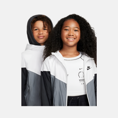 Nike Sportswear Windrunner Older Kid's Hooded Repel Jacket -White/Smoke Grey/Black/Black