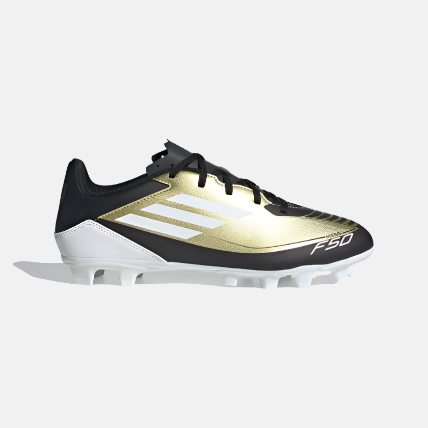Adidas F50 Club Messi Flexible Unisex Football Ground Shoes -Gold Metallic/Cloud White/Core Black