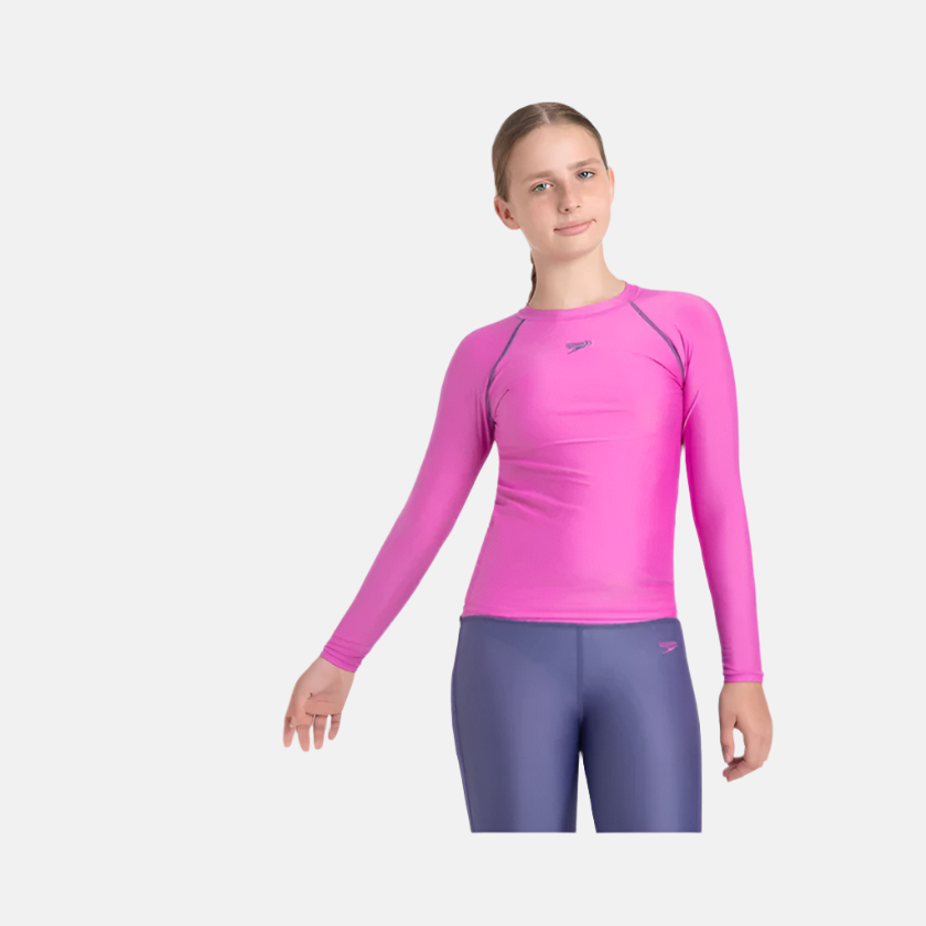 Speedo Endura Brite Long Sleeve Girl's Suntop -Neon Violet/Hapuna Blue