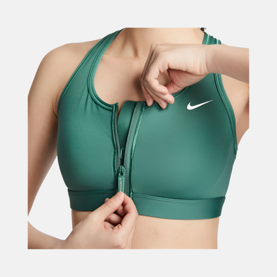 Nike Medium Strength Support Swoosh Inseam Lining Women's Training Bra -Green/White