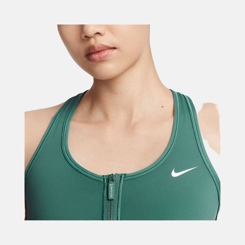 Nike Medium Strength Support Swoosh Inseam Lining Women's Training Bra -Green/White