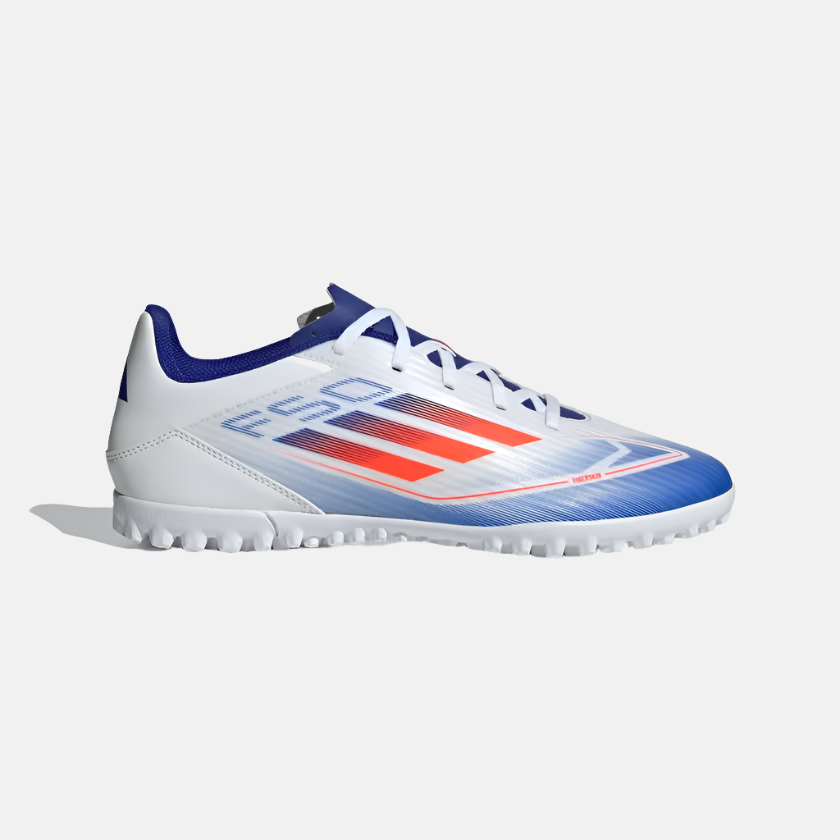 Adidas F50 Club Turf Unisex Football Shoes -Cloud White/Solar Red/Lucid Blue