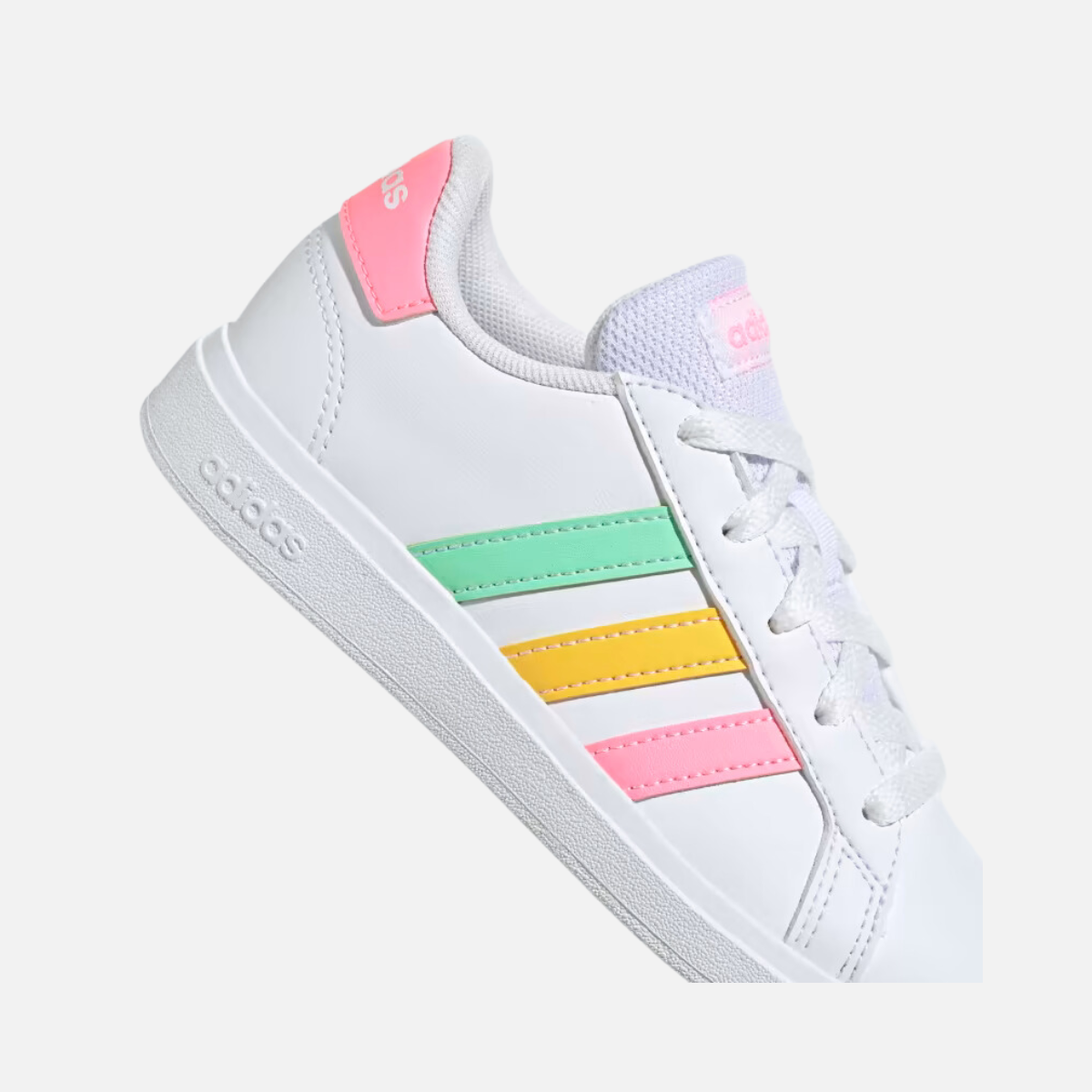 Adidas Essentials GRAND COURT 2.0 Kids Unisex Shoes BOY AND GIRL (8-16 YEAR) -Cloud White/Pulse Mint/Beam Pink