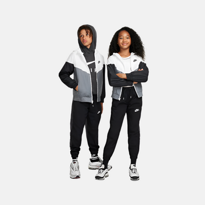 Nike Sportswear Windrunner Older Kid's Hooded Repel Jacket -White/Smoke Grey/Black/Black