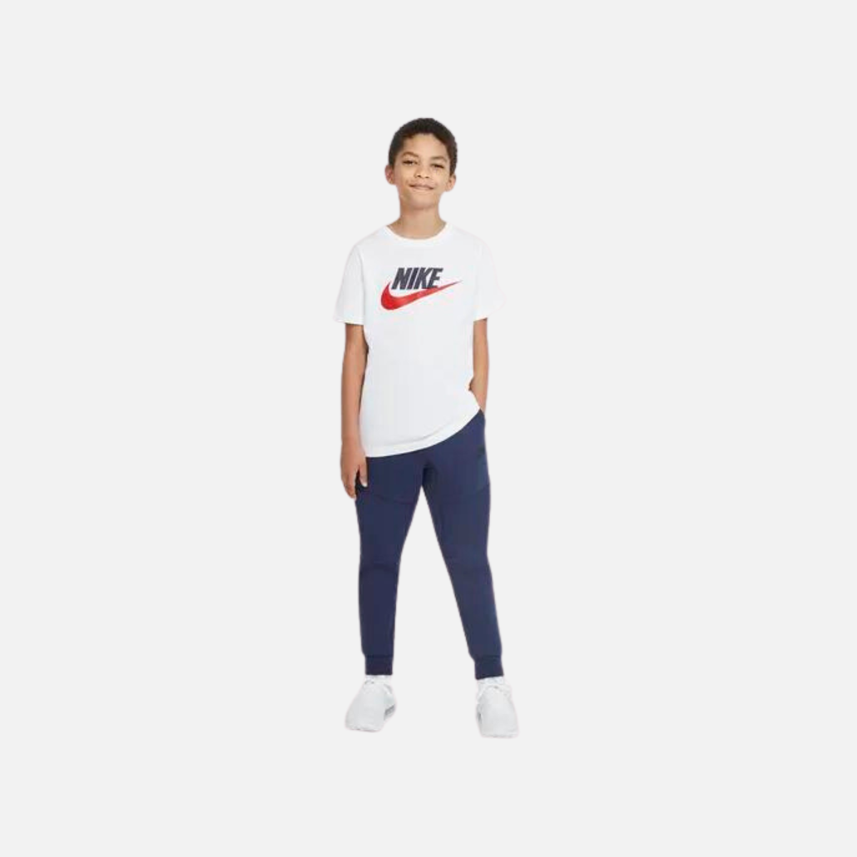Nike Sportswear Older Kids' Cotton T-Shirt -White/Obsidian/University Red