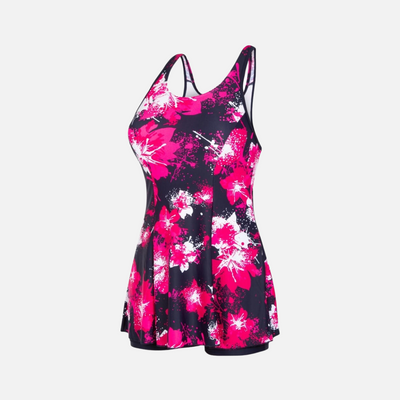 Speedo Allover Print Racerback Women's Swimdress -Navy/Fluo Pink/Magenta/White