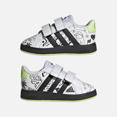 Adidas Grand Court 2.0 Kids Unisex Shoes (0-3 Years) -Cloud White/Core Black/Pulse Lime