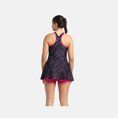 Speedo Hyperboom All Over Printed Racerback Women's Swimdress With Boyleg -Black/ElectricPink