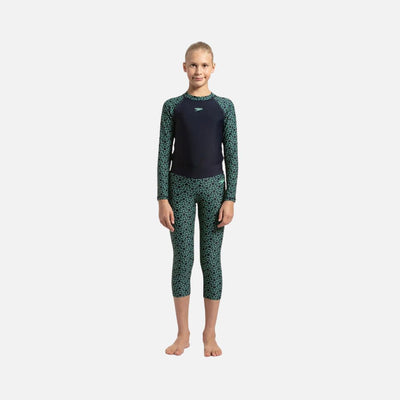 Speedo Girl's Endurance 10 Boomstar Printed Active Capri - True Navy & Green Glow