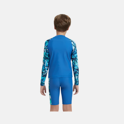 Speedo Enduraflex Digital Print Long Sleeve Boy's Suntop - Turkish Sea/Peacoat/Picton Blue