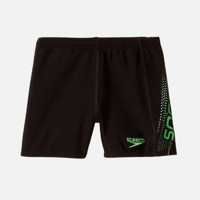 Sports Logo Panel Aquashort Kids Boy Swimwear -Black/Fluo Green