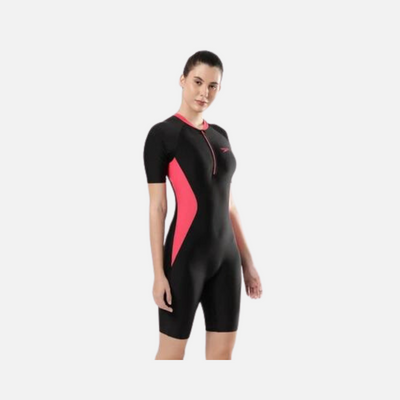 Speedo Essenial Panel Kneesuit Women's Swimsuit -BLACK/RASPBERRYFILL