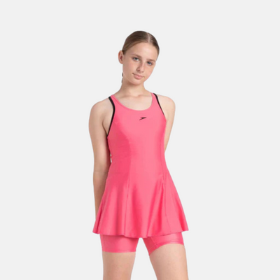 Speedo Girl Recycled Endura Bright Racerback Swimdress with Boyleg – Fandango Pink/Black