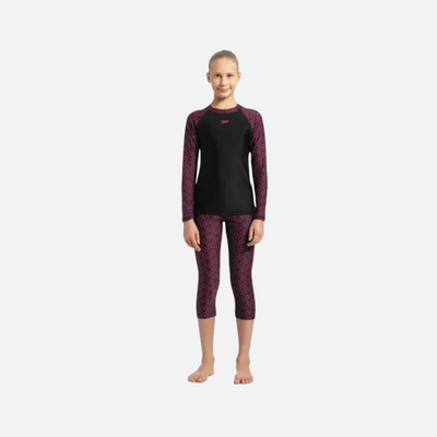 Speedo Girl's Boomstar Long Sleeve Suntop -Black/Electric Pink