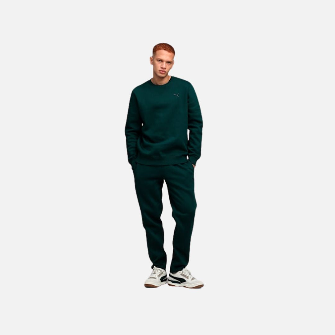Puma Essentials Elevated Men's Logo Crew Sweatshirt-Green Terrain