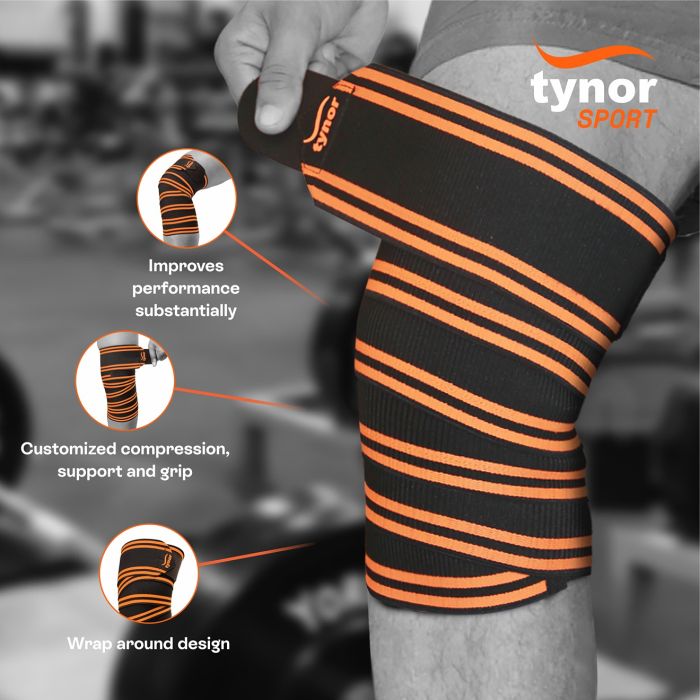 Tynor Weight Lifting Knee Wrap -Green/Orange