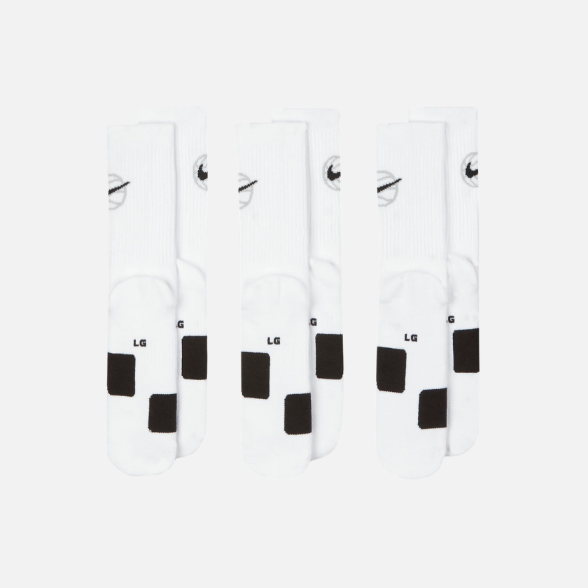 Nike Everyday Crew Basketball Socks (3 Pair) -White/Black