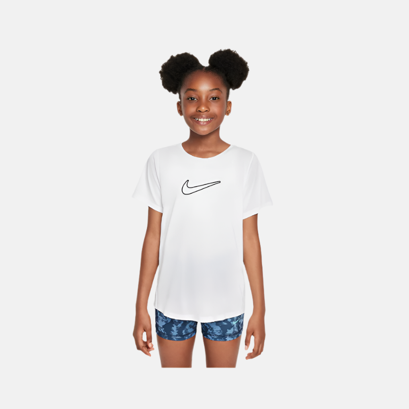 Nike One Fitted Older Kids Girls Dri-FIT Short-Sleeve Top -White/Black
