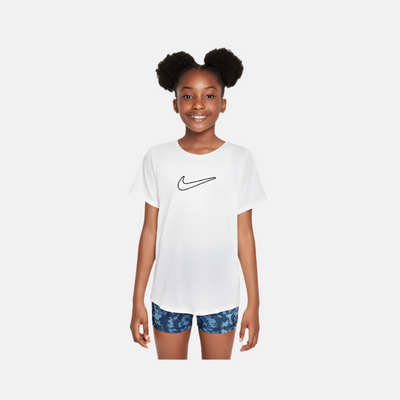 Nike One Fitted Older Kids Girls Dri-FIT Short-Sleeve Top -White/Black