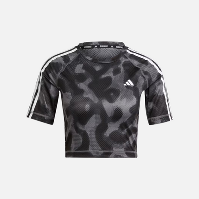 Adidas Own The Run 3 Stripes Allover Print Women's Running T-shirt - Grey Four/Grey Six/Carbon/Black