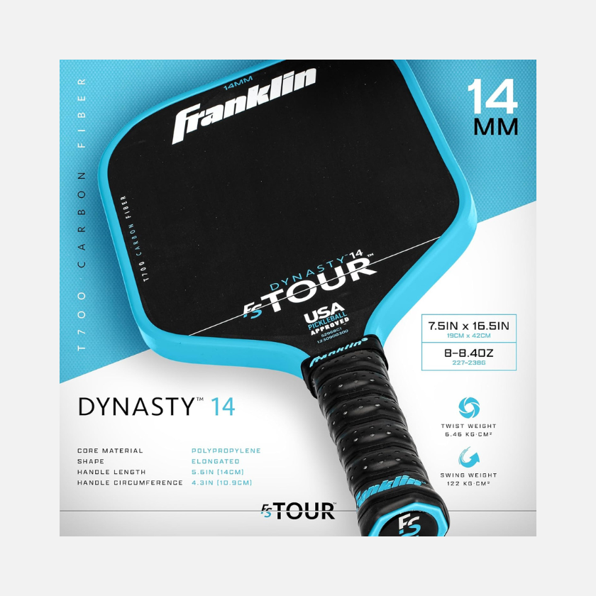 Franklin Sports FS Tour Dynasty 14MM Pickleball Paddle -Grey/Blue