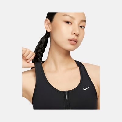 Nike Swoosh Front Zip Medium-Support Padded Women's Sports Bra -Black/Black/White