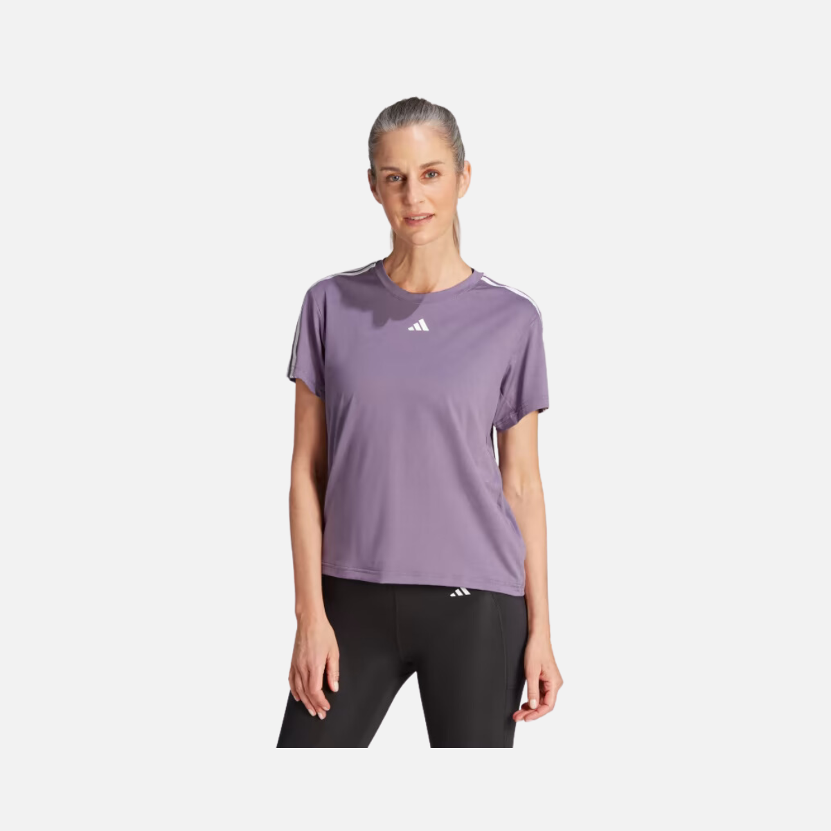 Adidas Aeroready Train Essentials 3 Stripes Women's Training T-shirt -Shadow Violet / White