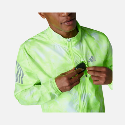 Adidas Own The Run Allover Print Men's Running Jacket - White/Lucid Lemon