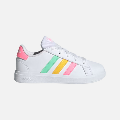 Adidas Essentials GRAND COURT 2.0 Kids Unisex Shoes BOY AND GIRL (8-16 YEAR) -Cloud White/Pulse Mint/Beam Pink