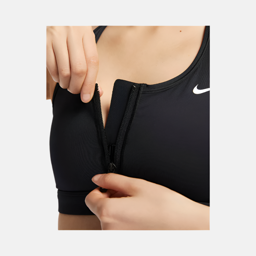 Nike Swoosh Front Zip Medium-Support Padded Women's Sports Bra -Black/Black/White