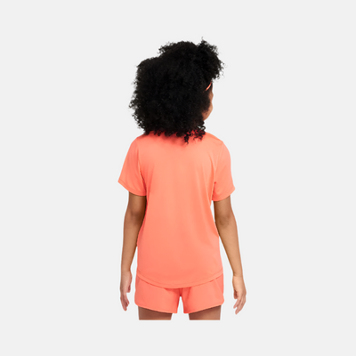 Nike One Fitted Older Kids Girls Dri-FIT Short-Sleeve Top -Magic Ember/White