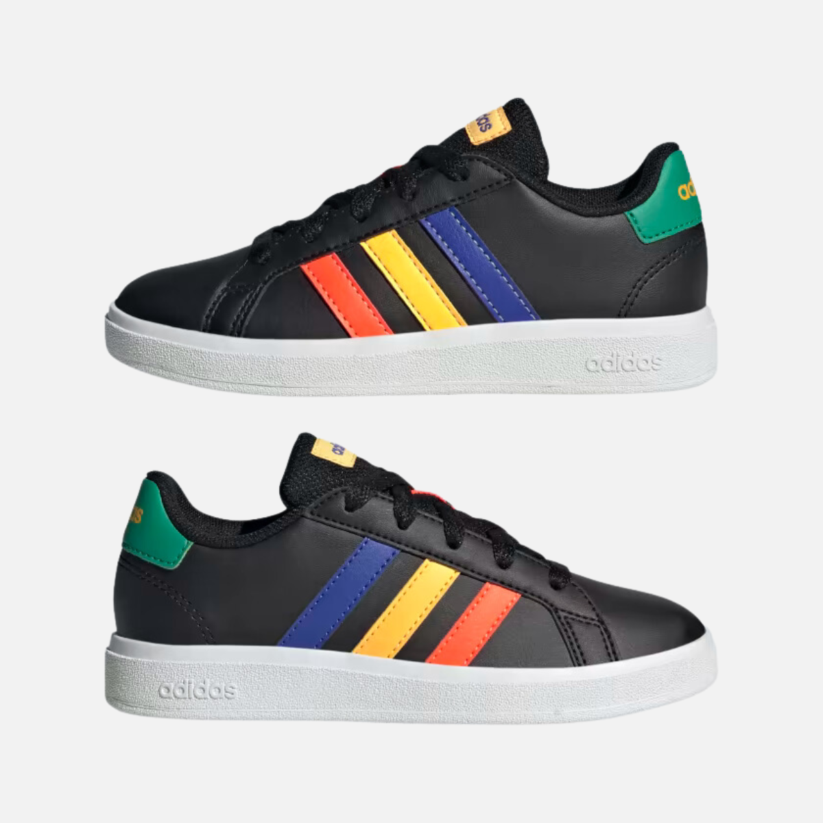 Adidas Grand Court Lifestyle Tennis Lace-up Youth Unisex Shoes BOY AND GIRL (8-16 YEAR) -Core Black/Lucid Blue/Court Green