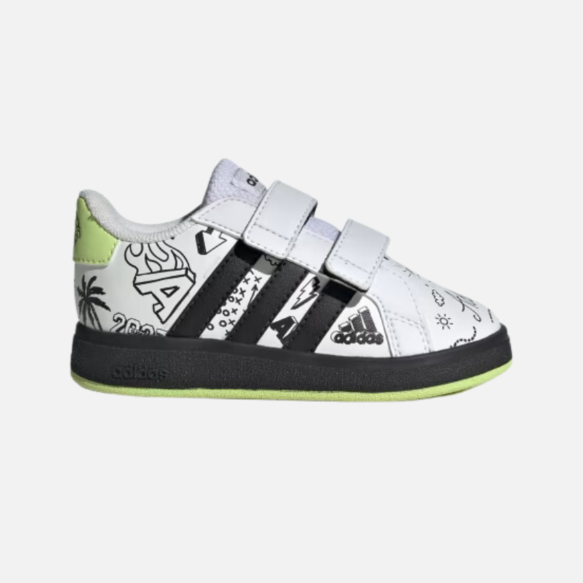 Adidas Grand Court 2.0 Kids Unisex Shoes (0-3 Years) -Cloud White/Core Black/Pulse Lime